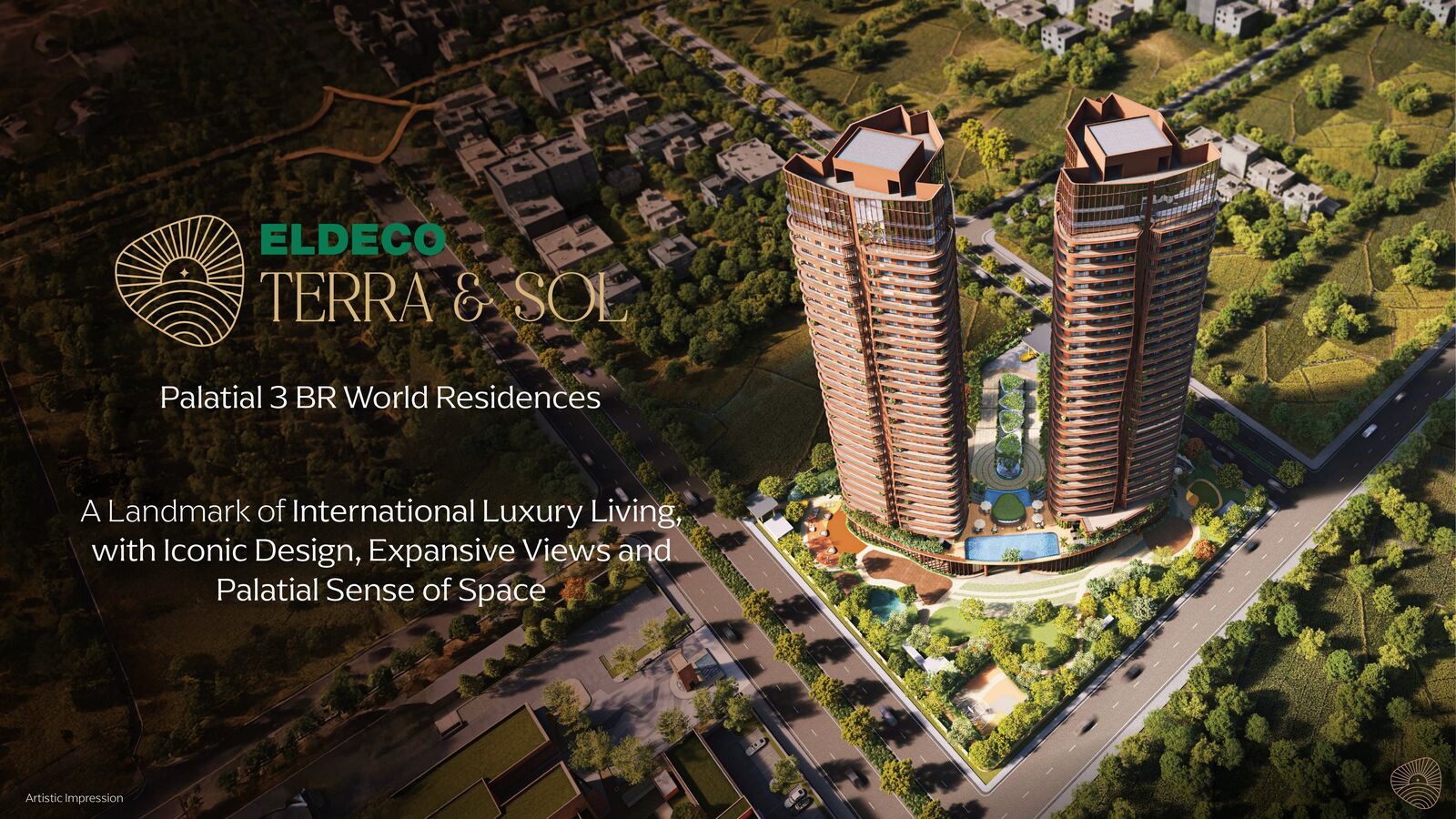 Aerial artistic impression of Eldeco Terra & Sol towers, Sector 80, Gurugram